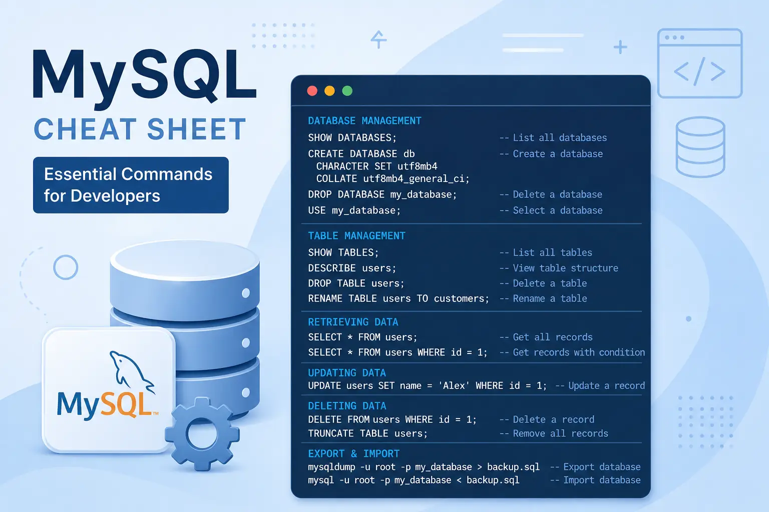 MySQL Cheat Sheet: Essential Commands for Developers
