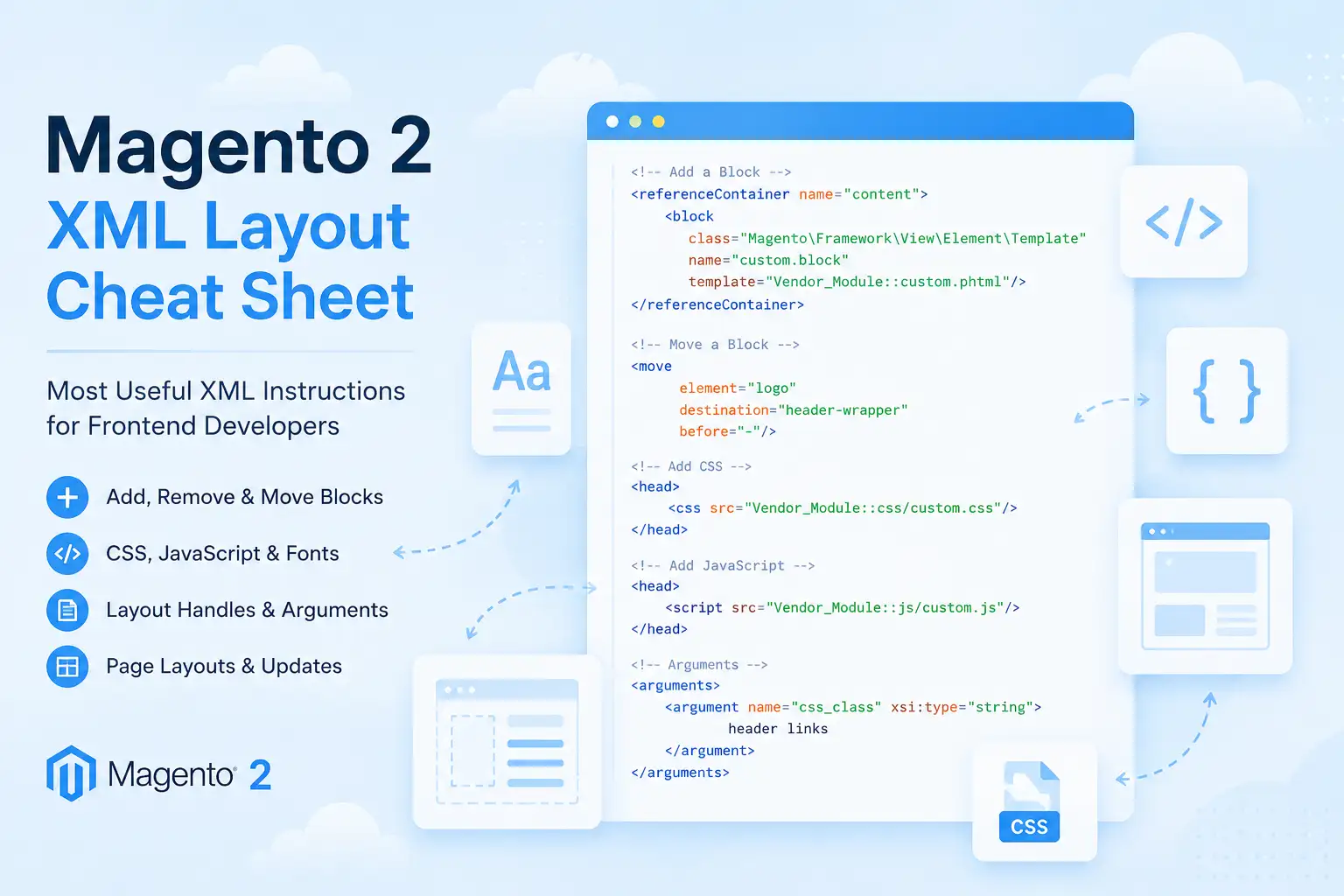 Magento 2 XML Layout Cheat Sheet: Most Useful XML Instructions for Frontend Developers